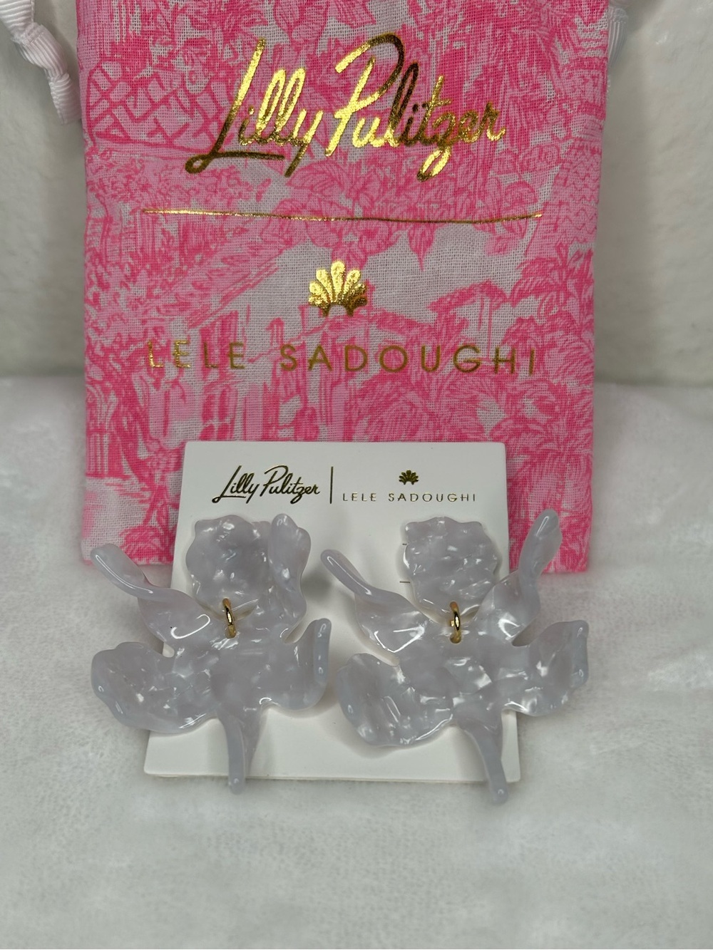 Lilly Pulitzer x Lele Sadoughi Resort White Floral Statement Earrings NWT